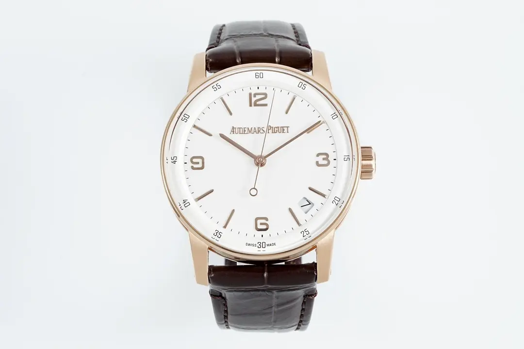 watch Audemars Piguet CODE 11.59 Blue Dial Three-Hand Automatic Watch – 41mm Rose Gold Case with Brown Leather Strap