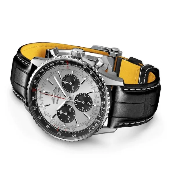 Breitling Navitimer Men Automatic Silver Alligator Watch AB0138241G1P1