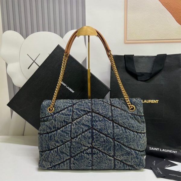 669327a324ac5032decf9310d970dcdb YSL PUFFER MEDIUM IN SUEDE AND DENIM