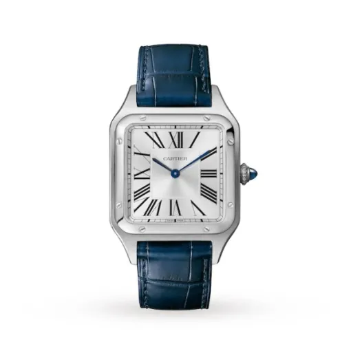 731900d1734465b5beabdc86c062e0a3 Cartier Santos-Dumont Men Quartz Silver Alligator Watch WSSA0022