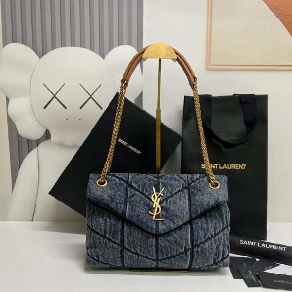 7fe2ec34f3ab030cc4337c1d80781831 YSL PUFFER SMALL IN SUEDE AND DENIM