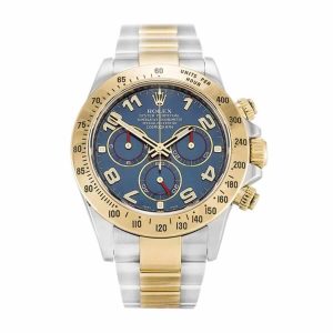 868801a8364511827566c461b76f9be2 Rolex Cosmograph Daytona Blue Dial Two Tone Stainless Steel Bracelet 1454246
