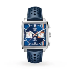 8edf02dd5961cf2f62d8a4d71c0fc1f9 TAG Heuer Monaco Men Automatic Blue Leather Watch CBL2115.FC6494