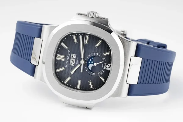 Patek Philippe Blue Nautilus Rubber Strap Watch
