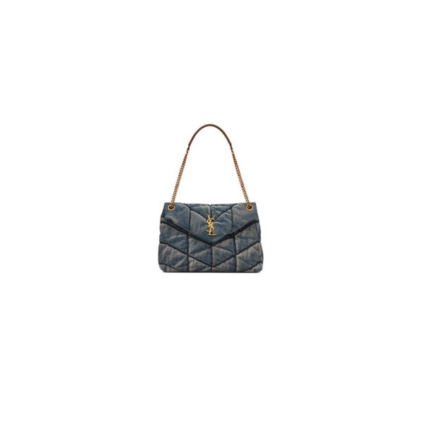 9edc3b9880ef5b682663739d0ab80f73 YSL PUFFER MEDIUM IN SUEDE AND DENIM