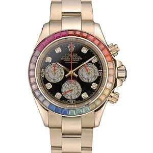 dfacaf01dee080be3f7903ae111a5aac Rolex Daytona Cosmograph Rainbow Crystals Bezel Rose Gold Strap Black Dial 80251