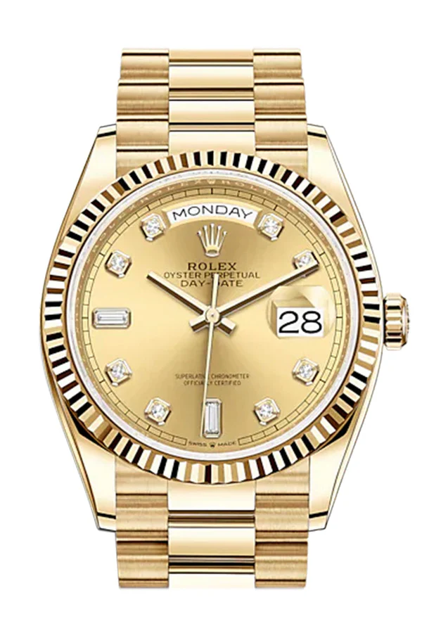 f524eb0c2764d0c6c72dbda09876bd61 ROLEX DAY DATE CHAMPAGNE DIAL 18K YELLOW GOLD 36MM SWISS REPLICA m128238.0008